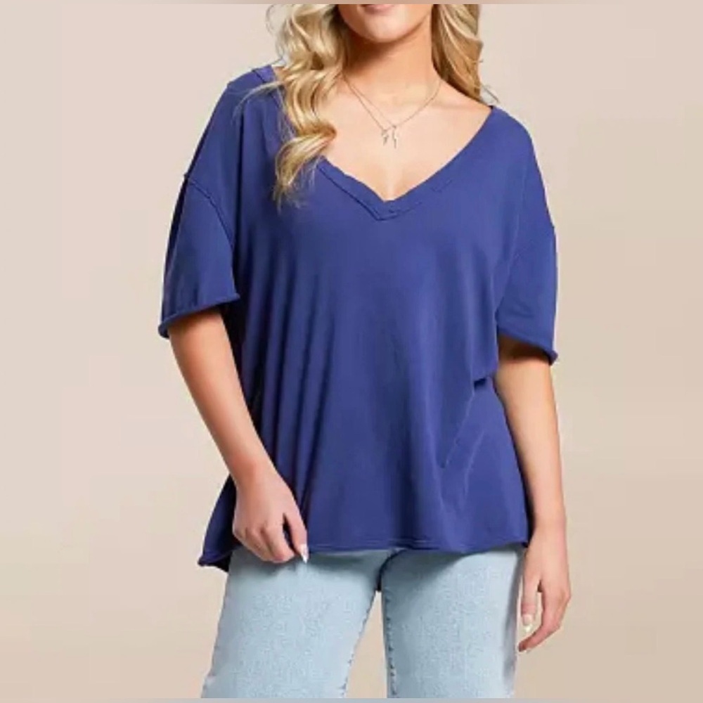 Free People We The Free Nina V-Neck Tee Navy Size L